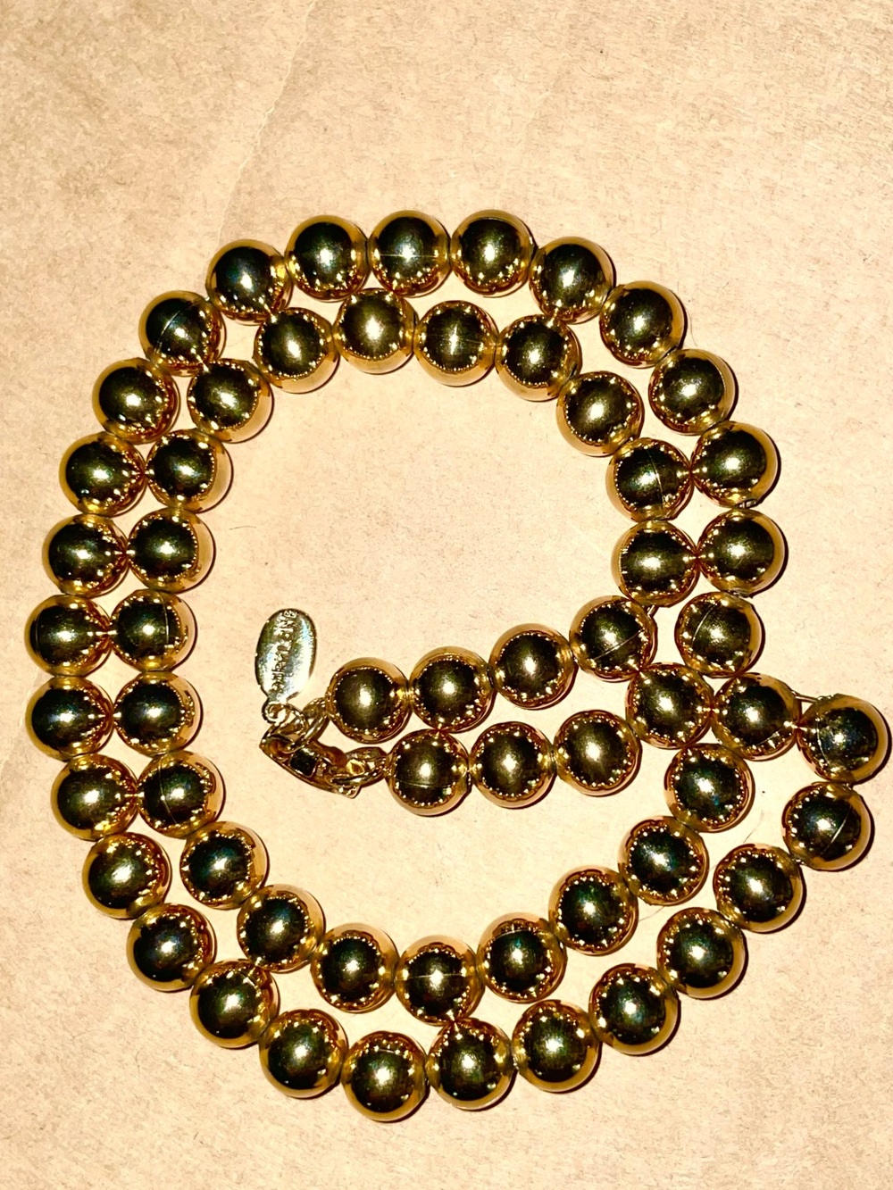Vintage Park Lane High Shine Polished Gold Ball Bead Retro Necklace 16.5" Choker